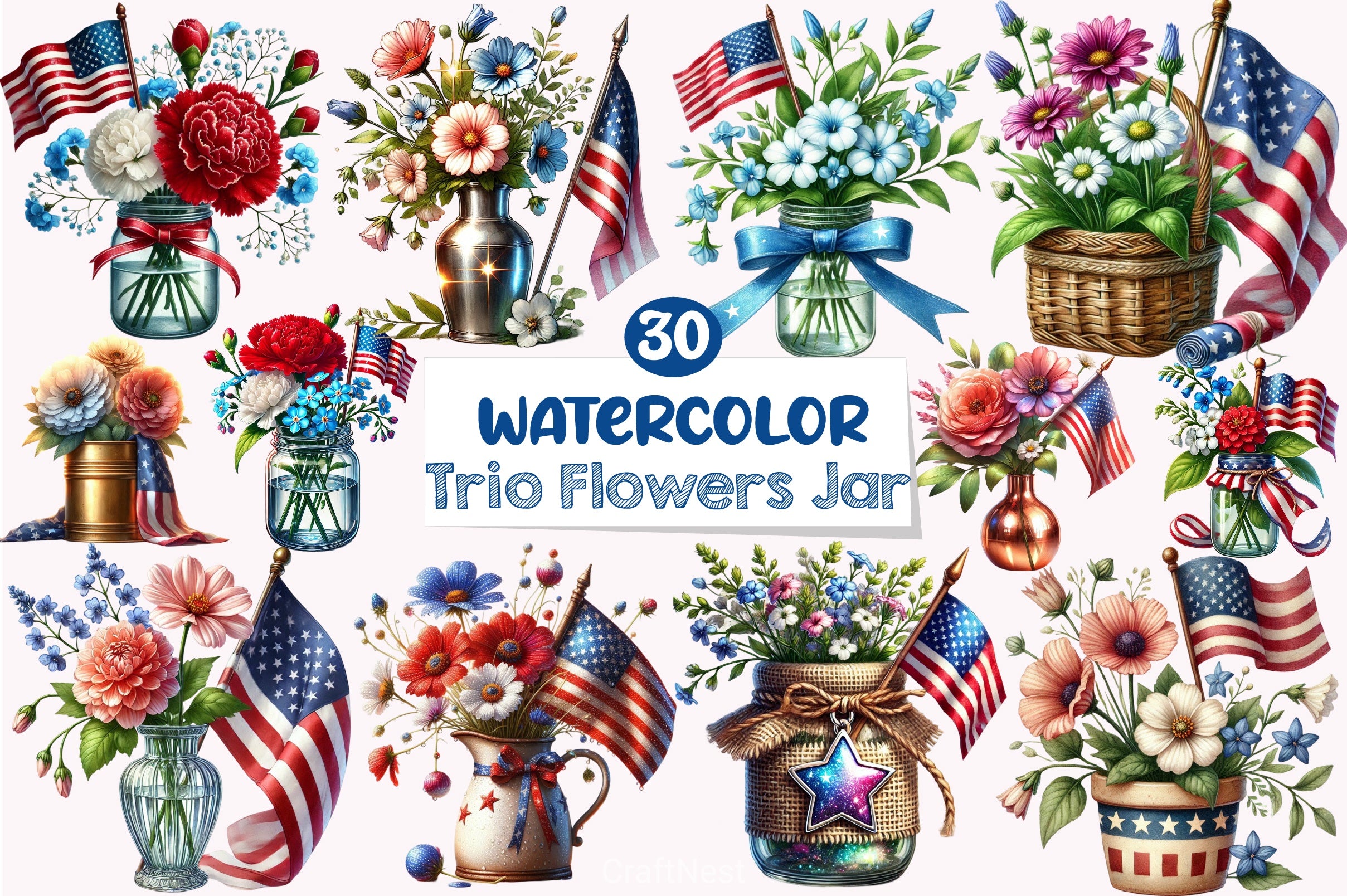 4th of July Flowers Clipart Bundle - CraftNest - Digital Crafting and Art