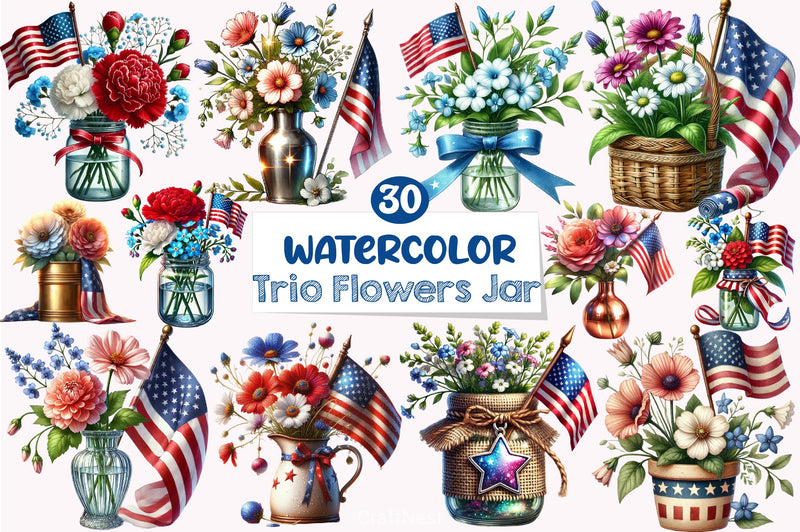 4th of July Flowers Clipart Bundle - CraftNest - Digital Crafting and Art