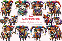 Mardi Gras Jester Highland Cow Clipart Bundle - CraftNest - Digital Crafting and Art