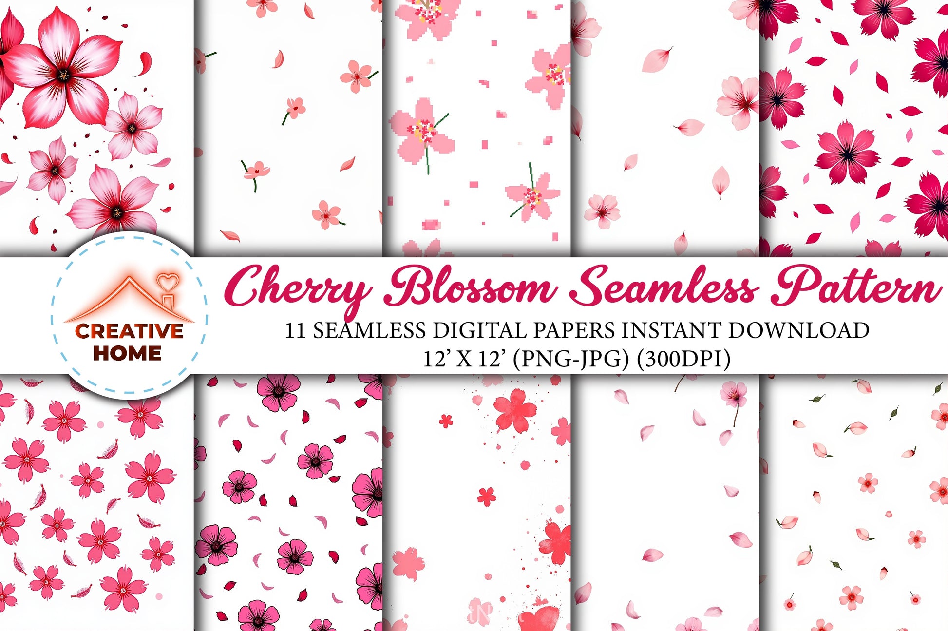 Cherry Blossom Pattern Digital Paper - CraftNest - Digital Crafting and Art