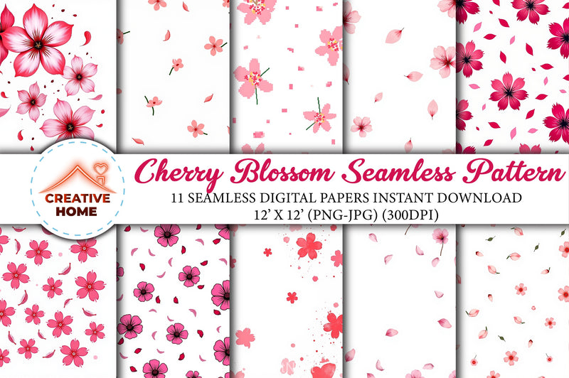 Cherry Blossom Pattern Digital Paper - CraftNest - Digital Crafting and Art