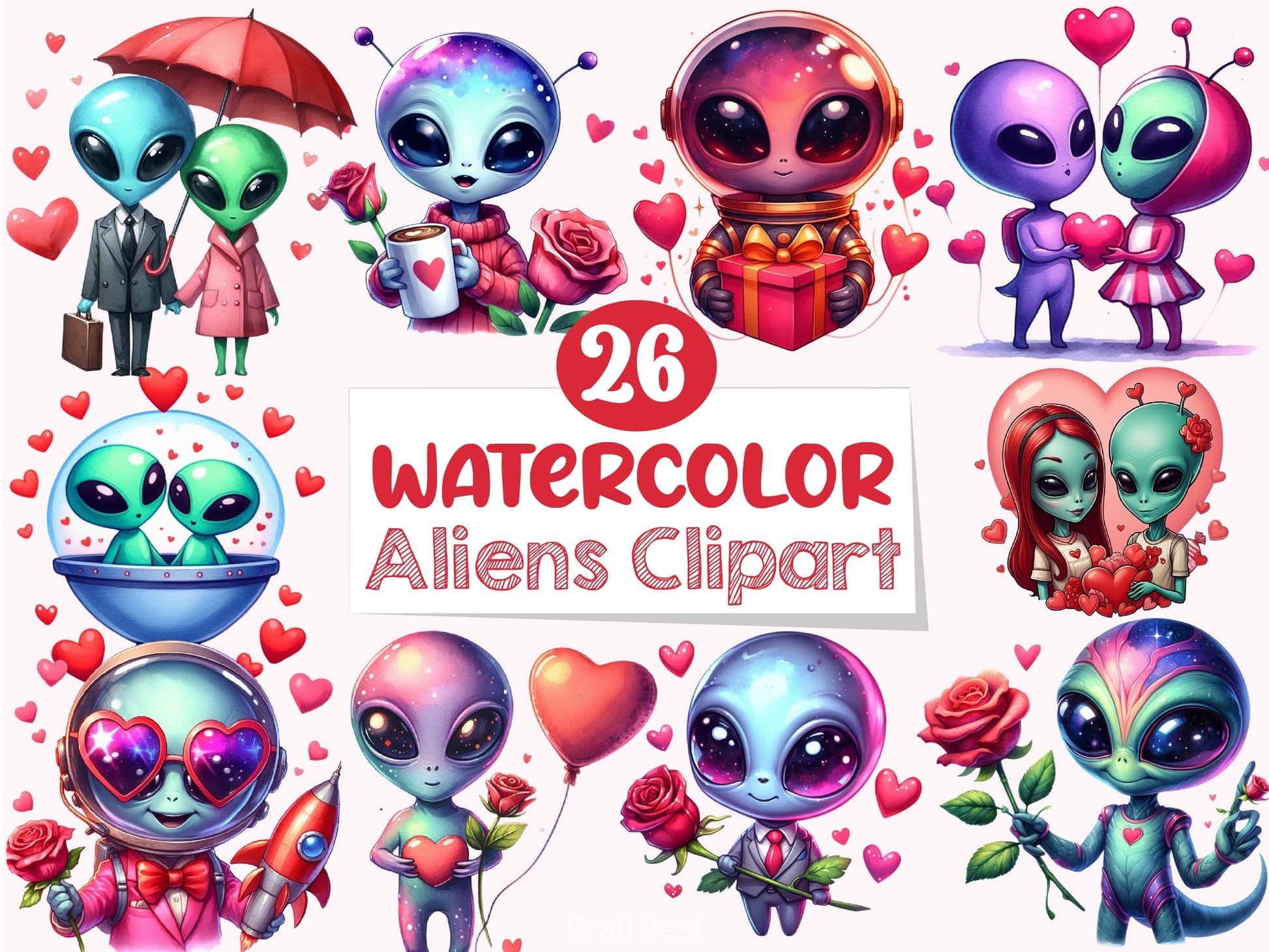 Valentine Aliens Clipart Bundle - CraftNest - Digital Crafting and Art