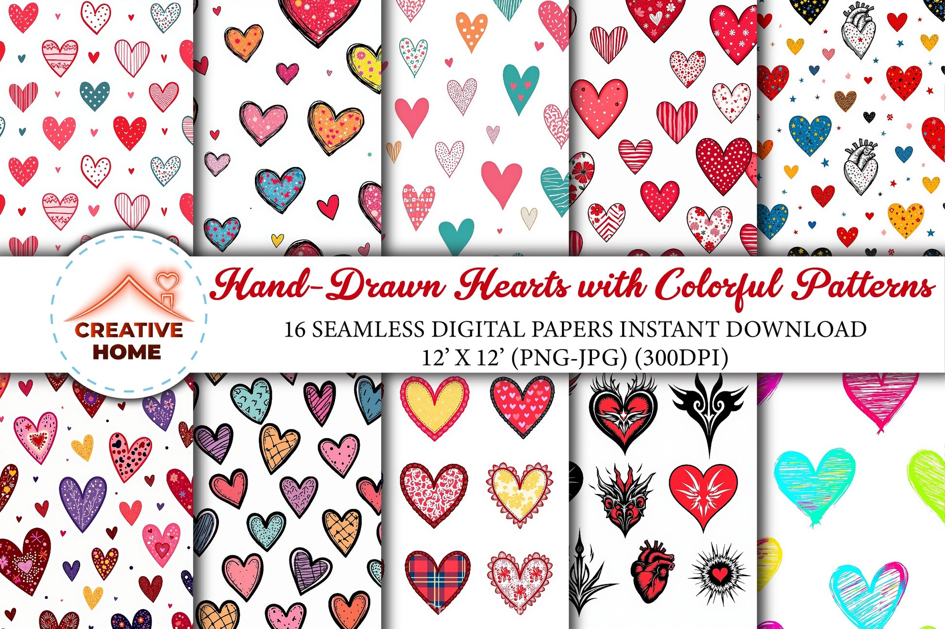Colorful Patterned Hearts Clipart Bundle - CraftNest - Digital Crafting and Art