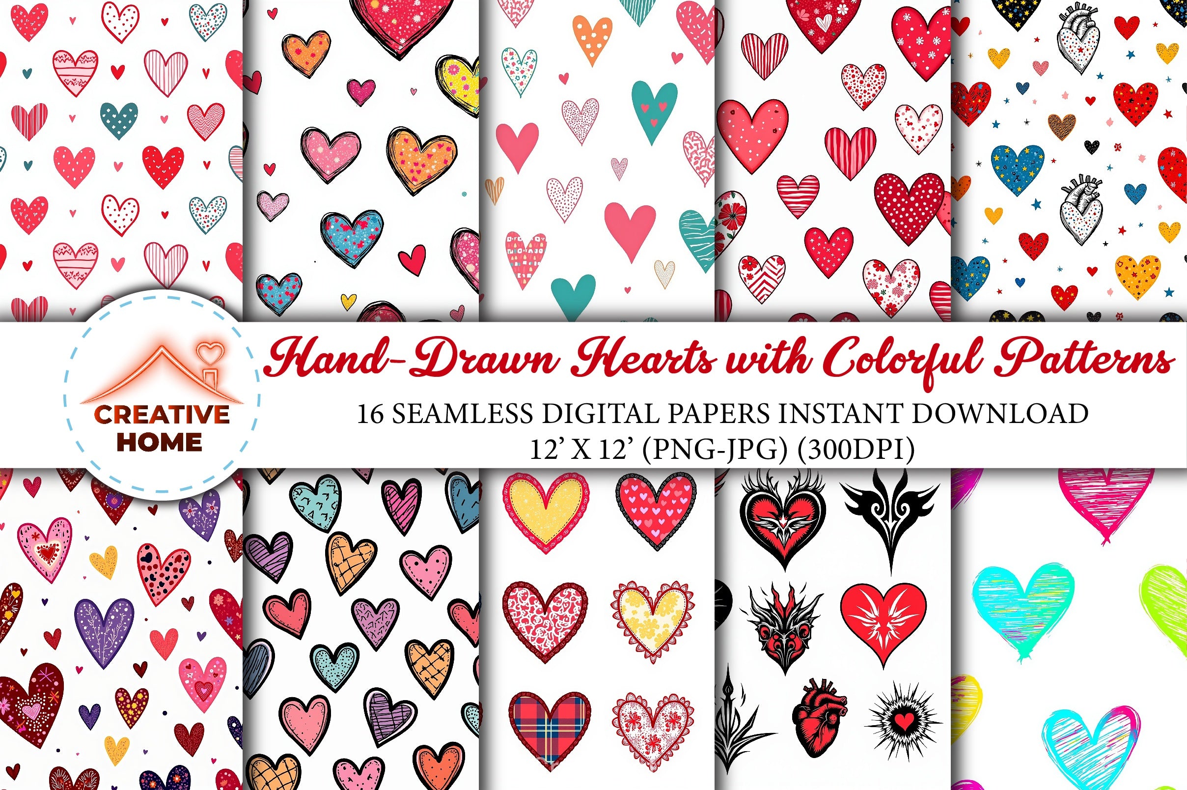 Colorful Patterned Hearts Clipart Bundle - CraftNest - Digital Crafting and Art