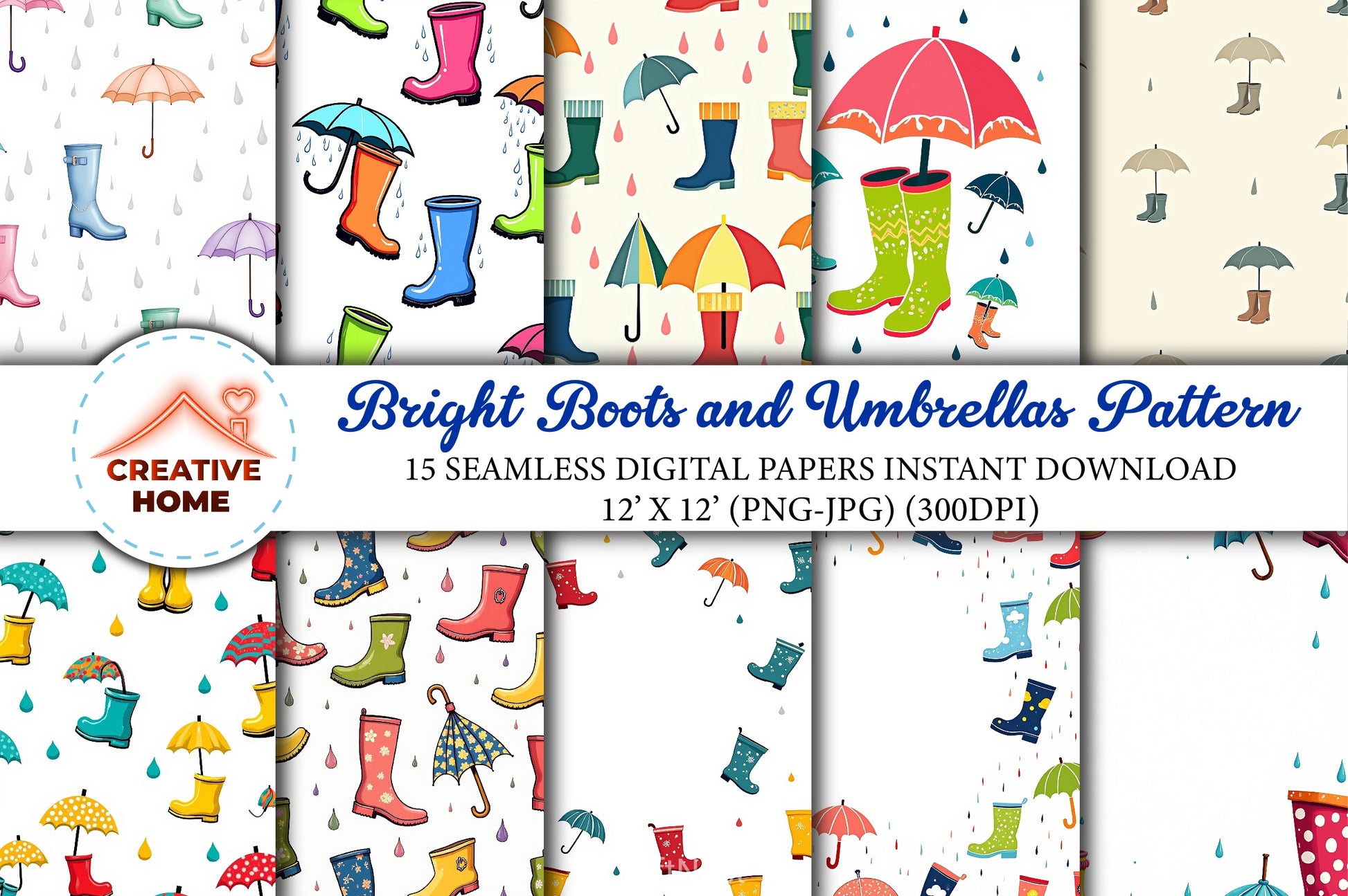 Bright Boots & Umbrellas Clipart Bundle - CraftNest - Digital Crafting and Art