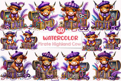 Mardi Gras Pirate Highland Cow Clipart Bundle - CraftNest - Digital Crafting and Art