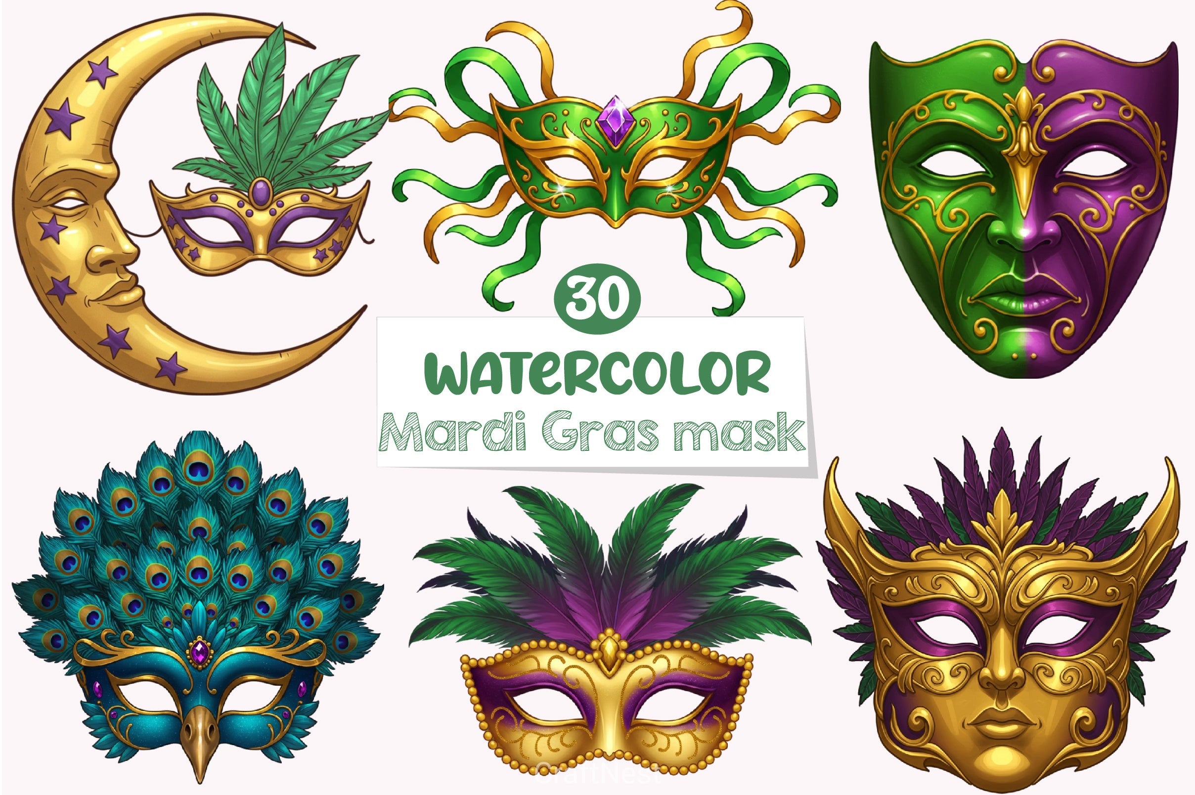 Mardi Gras Mask Clipart Bundle 4 - CraftNest - Digital Crafting and Art