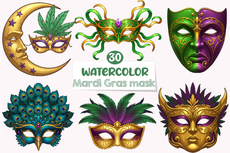 Mardi Gras Mask Clipart Bundle 4 - CraftNest - Digital Crafting and Art