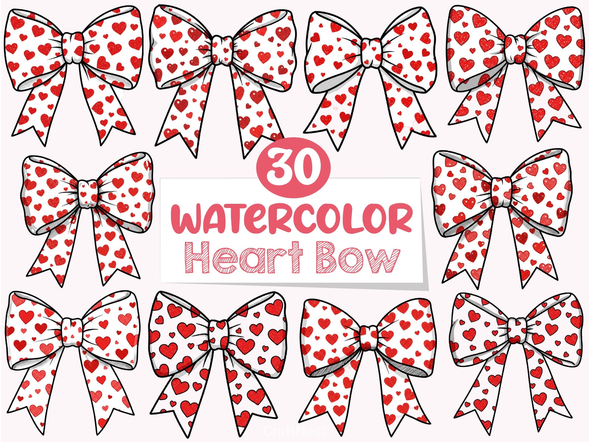 Whimsical Heart Bow Clipart Bundle - CraftNest - Digital Crafting and Art