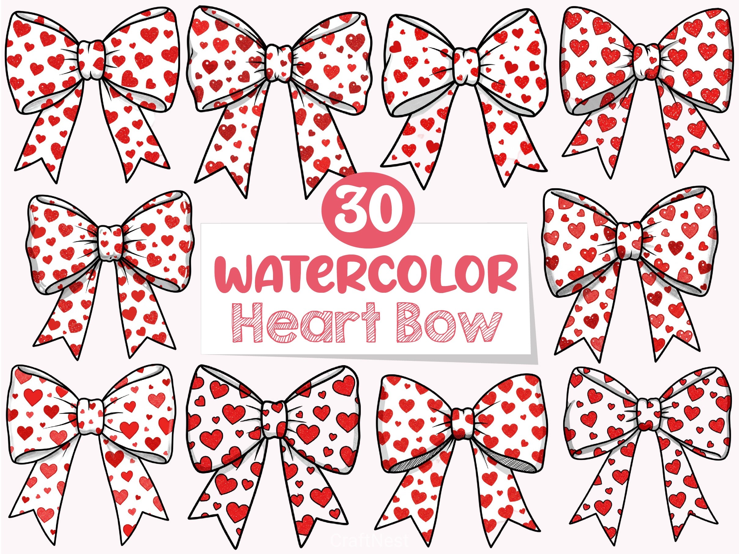 Whimsical Heart Bow Clipart Bundle - CraftNest - Digital Crafting and Art