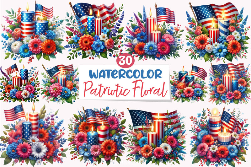 Patriotic Floral Clipart Bundle 2 - CraftNest - Digital Crafting and Art