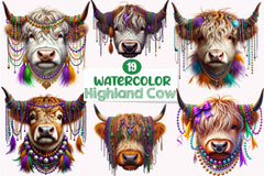 Mardi Gras Highland Cow Clipart Bundle - CraftNest - Digital Crafting and Art