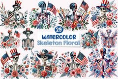 4th of July Skeleton Floral Clipart Bundle - CraftNest - Digital Crafting and Art