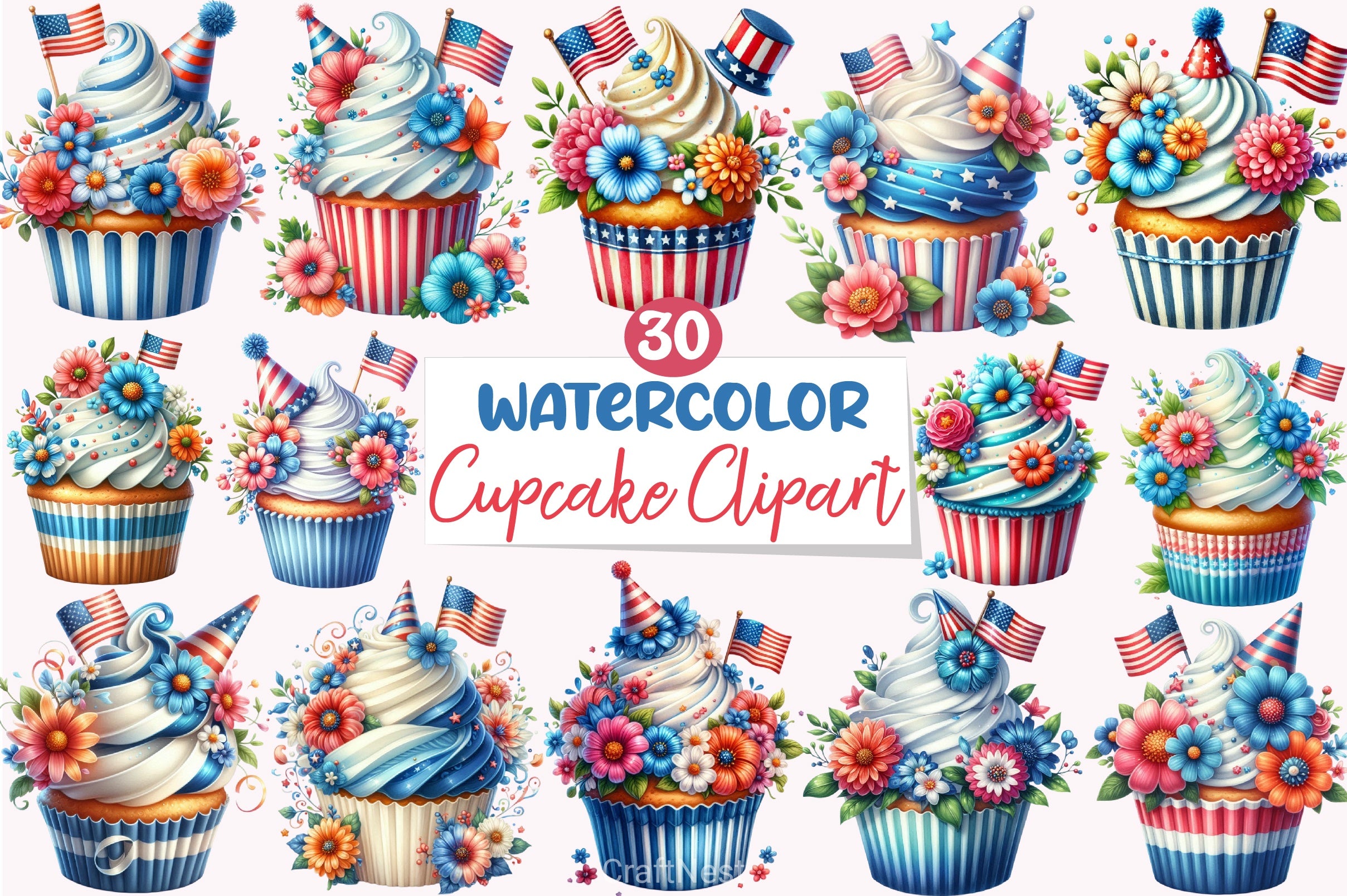 4th of July Cupcake Clipart Bundle - CraftNest - Digital Crafting and Art