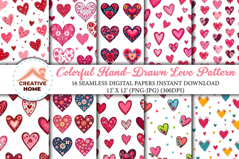 Colorful Love Pattern Clipart Bundle - CraftNest - Digital Crafting and Art