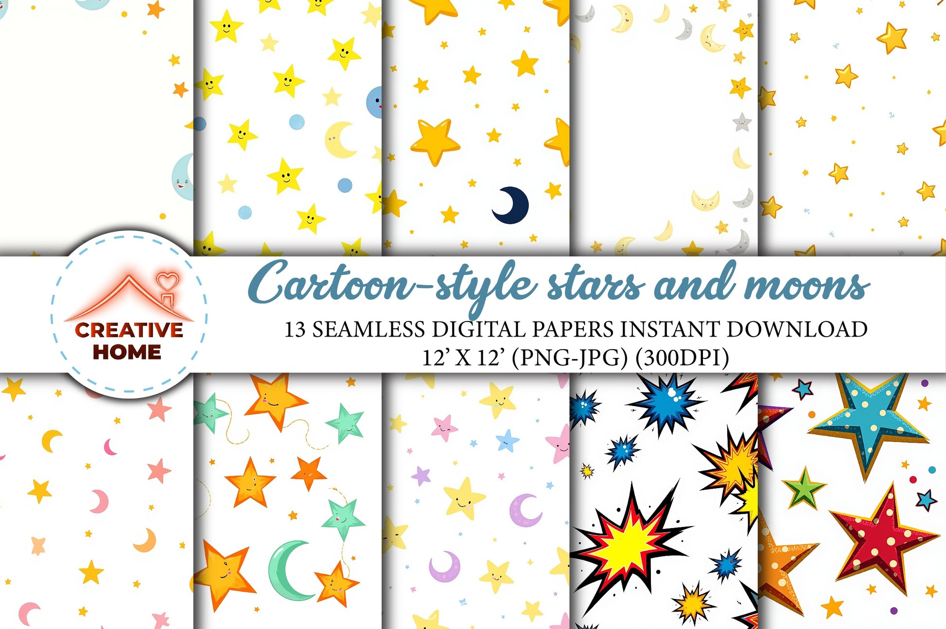 Cartoon Stars & Moons Clipart Bundle - CraftNest - Digital Crafting and Art