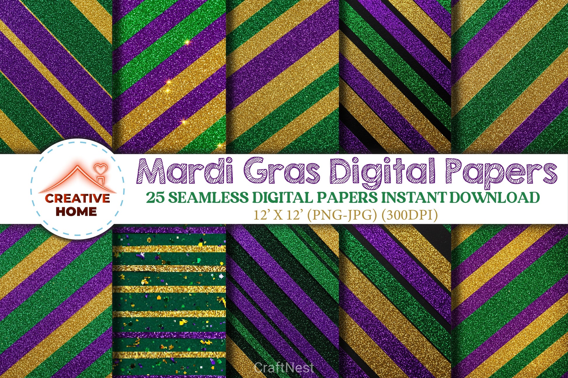 Glitter Mardi Gras Digital Papers - CraftNest - Digital Crafting and Art