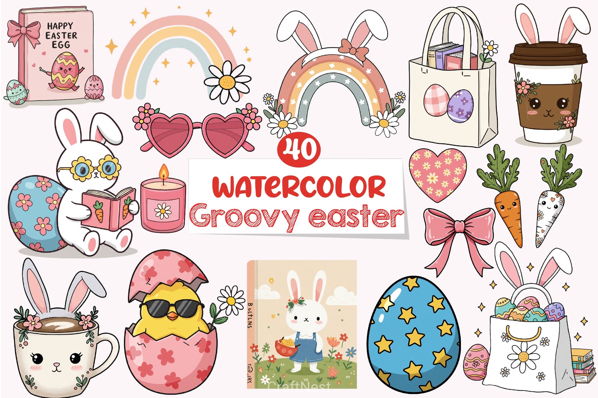 Groovy Easter Bookish Clipart Bundle - CraftNest - Digital Crafting and Art