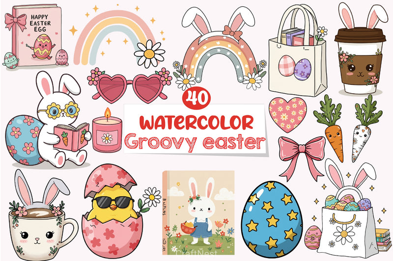 Groovy Easter Bookish Clipart Bundle - CraftNest - Digital Crafting and Art