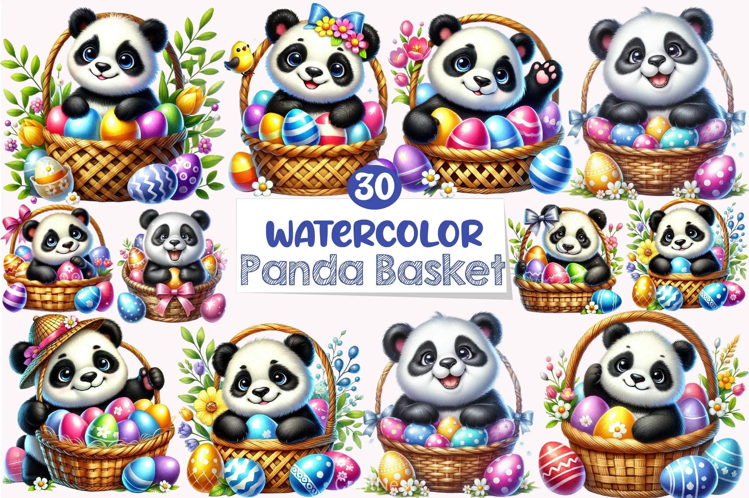 Panda Easter Basket Clipart Bundle - CraftNest - Digital Crafting and Art