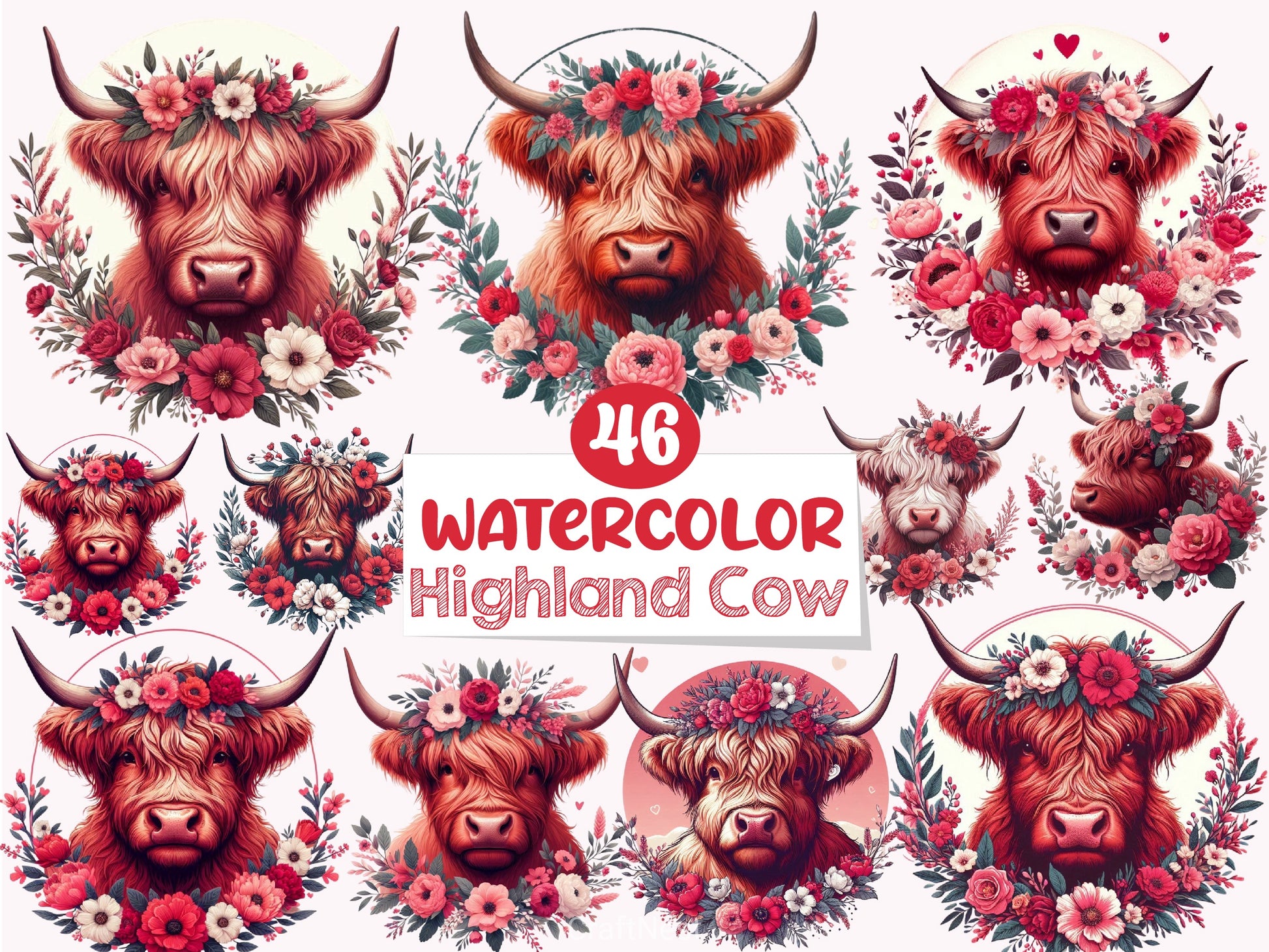 Valentine's Highland Cow Clipart Bundle 29 - CraftNest - Digital Crafting and Art