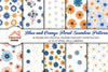 Blue Orange Floral Pattern Digital Paper