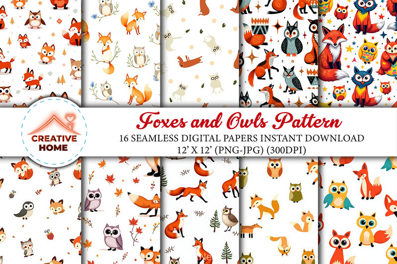 Foxes & Owls Pattern Clipart Bundle - CraftNest - Digital Crafting and Art