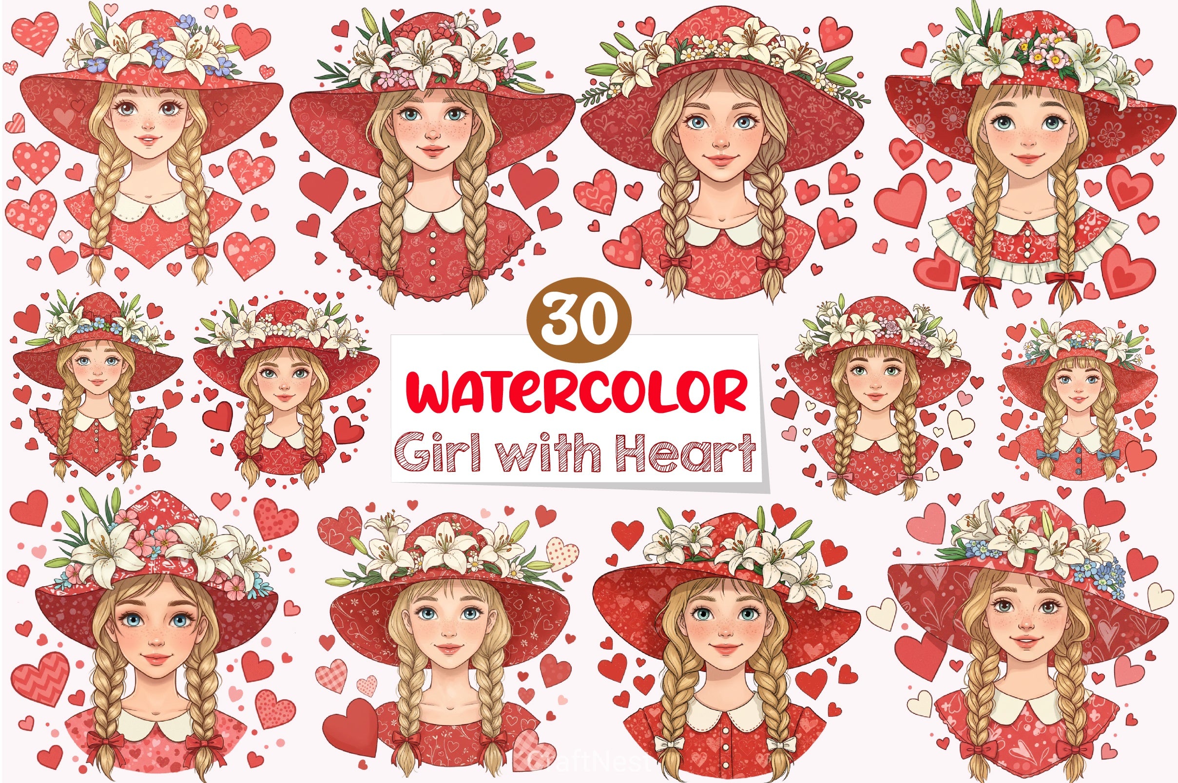 Girl Heart Clipart Bundle - CraftNest - Digital Crafting and Art