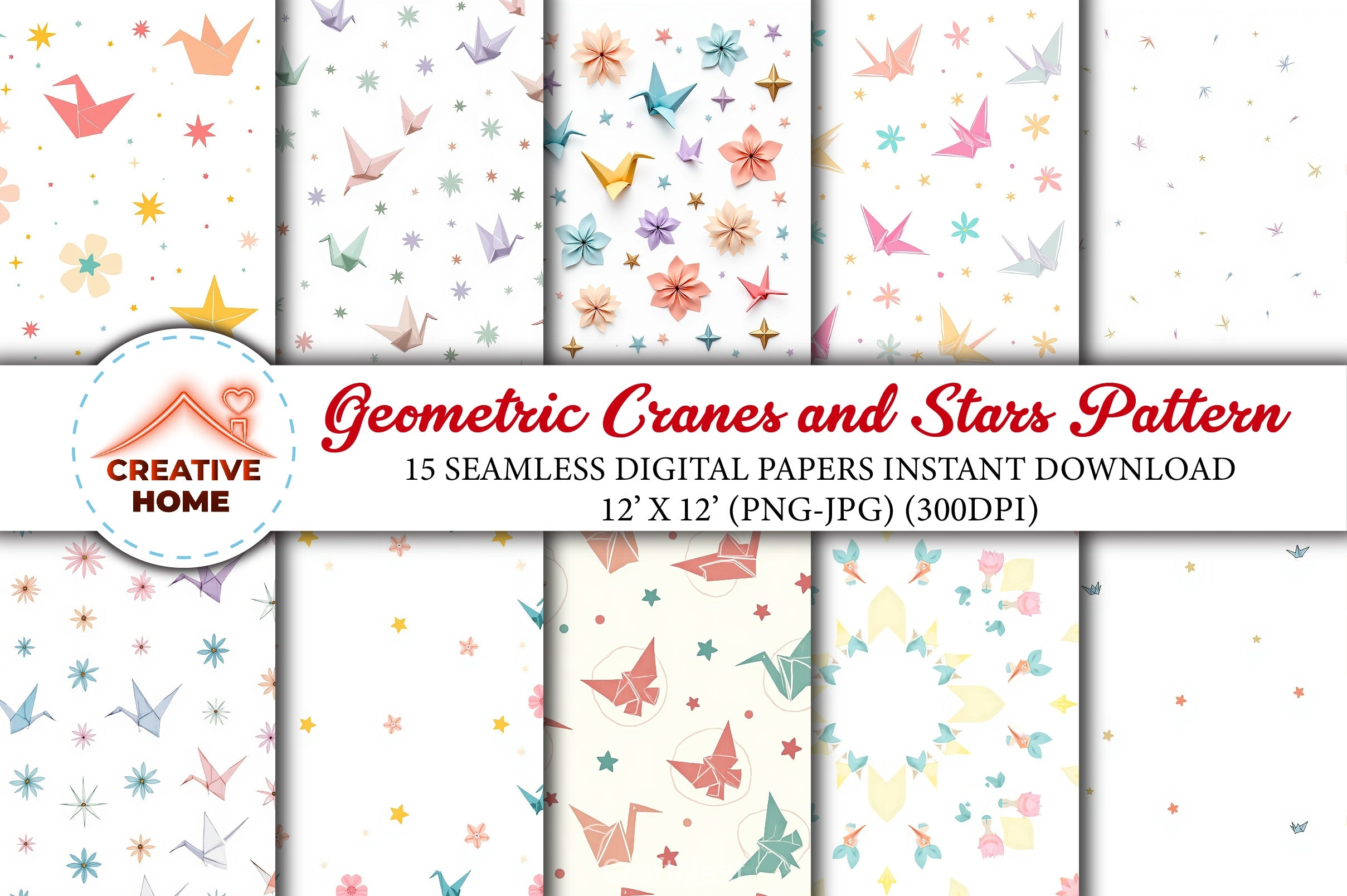 Geometric Cranes & Stars Clipart Bundle - CraftNest - Digital Crafting and Art