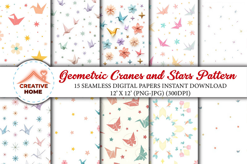Geometric Cranes & Stars Clipart Bundle - CraftNest - Digital Crafting and Art