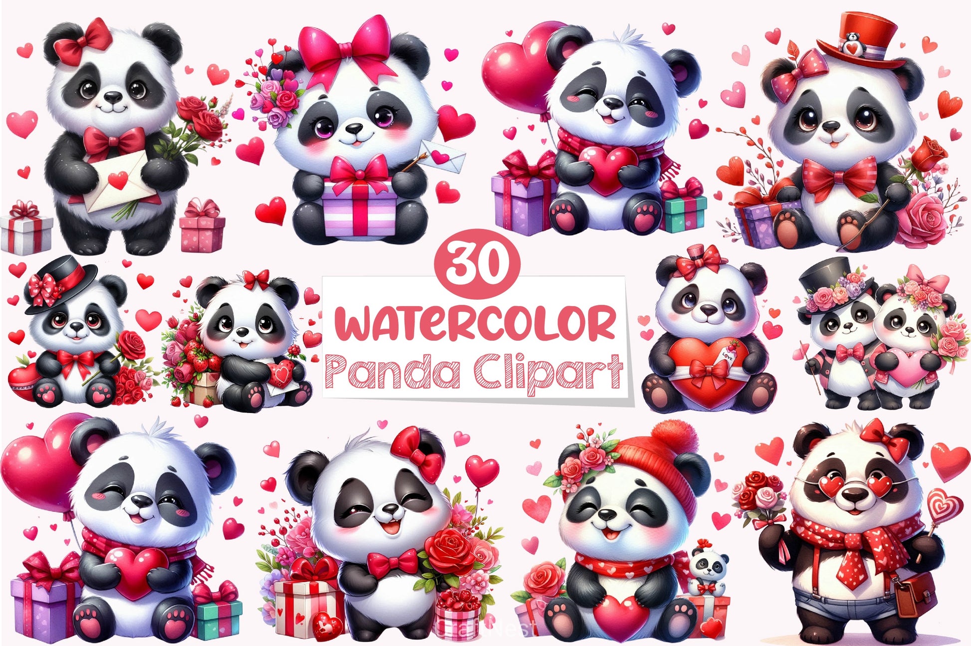 Valentine Panda Clipart Bundle - CraftNest - Digital Crafting and Art