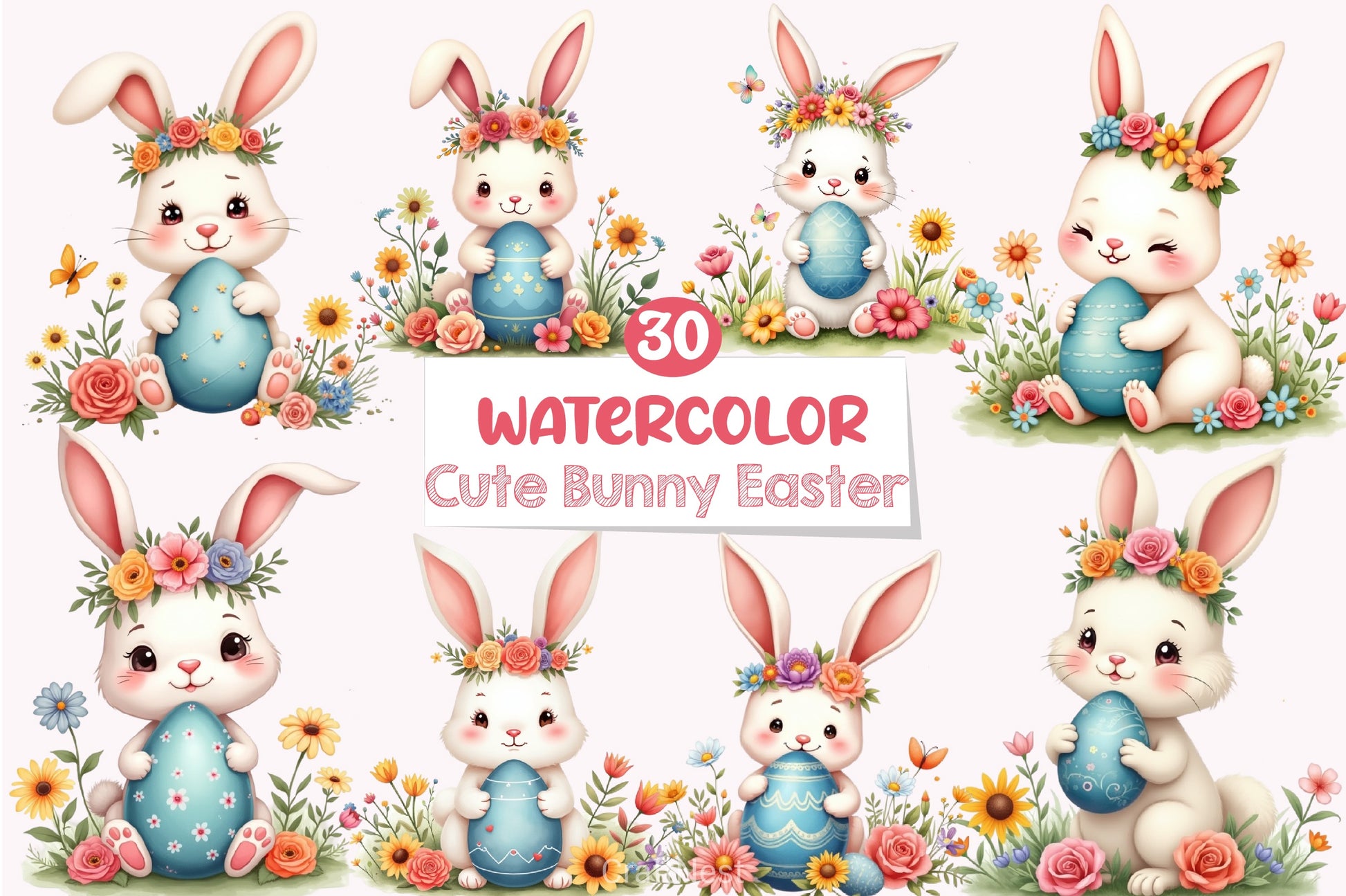 Cute Bunny Easter Clipart Bundle - CraftNest - Digital Crafting and Art