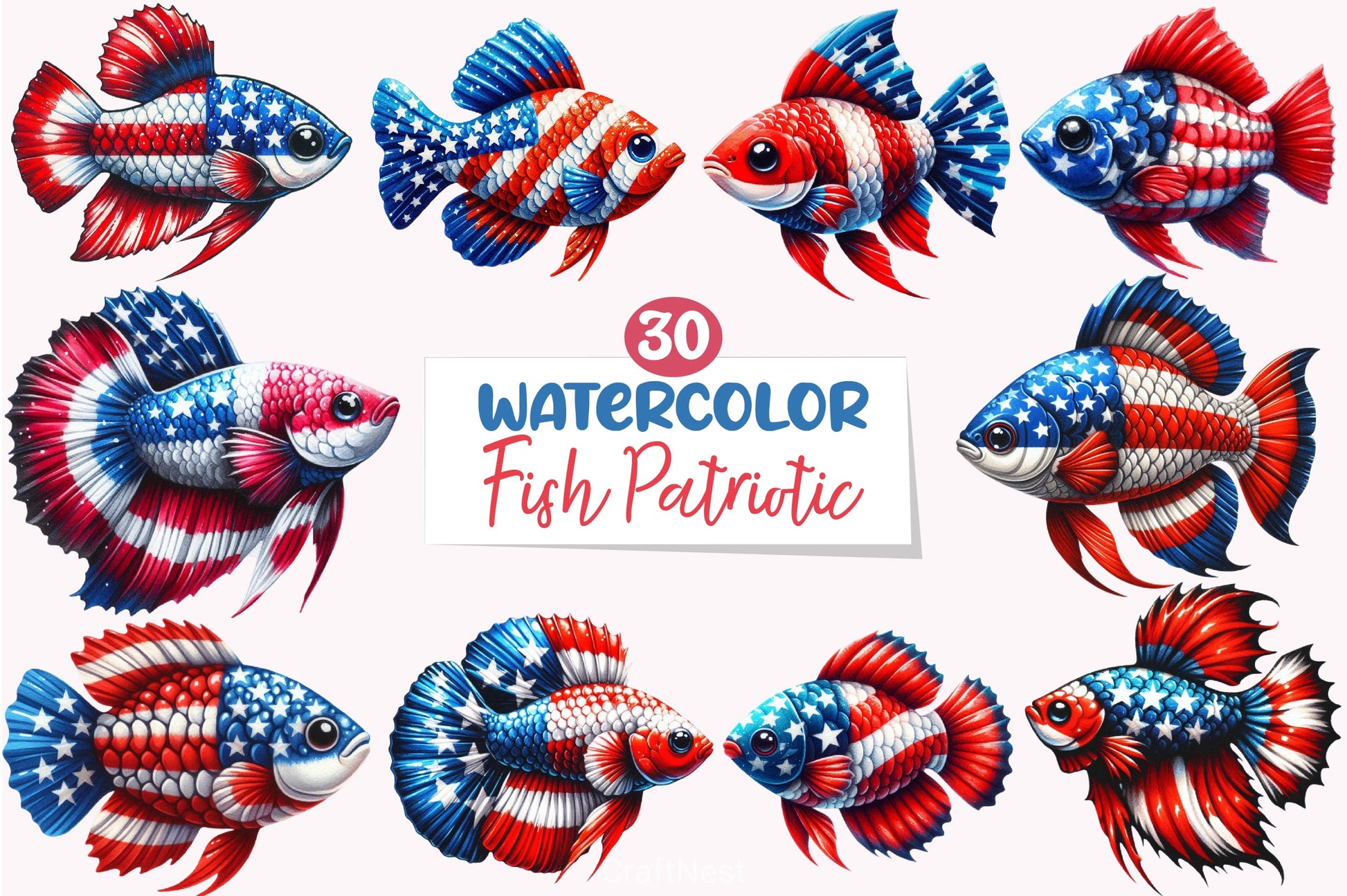 4th of July Patriotic Fish Clipart Bundle - CraftNest - Digital Crafting and Art