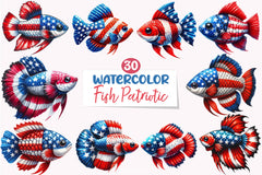 4th of July Patriotic Fish Clipart Bundle - CraftNest - Digital Crafting and Art