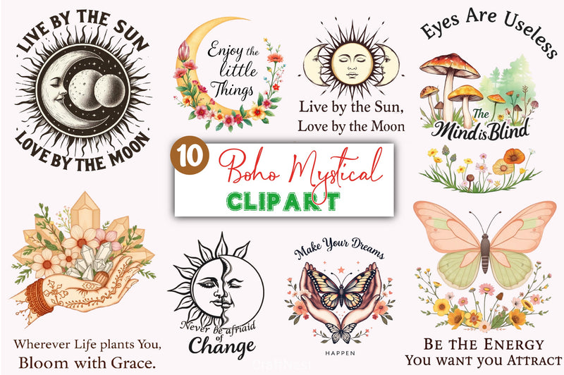 Boho Mystical Clipart Bundle - CraftNest - Digital Crafting and Art