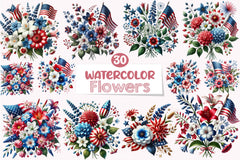 4th of July Flowers Clipart Bundle 5 - CraftNest - Digital Crafting and Art