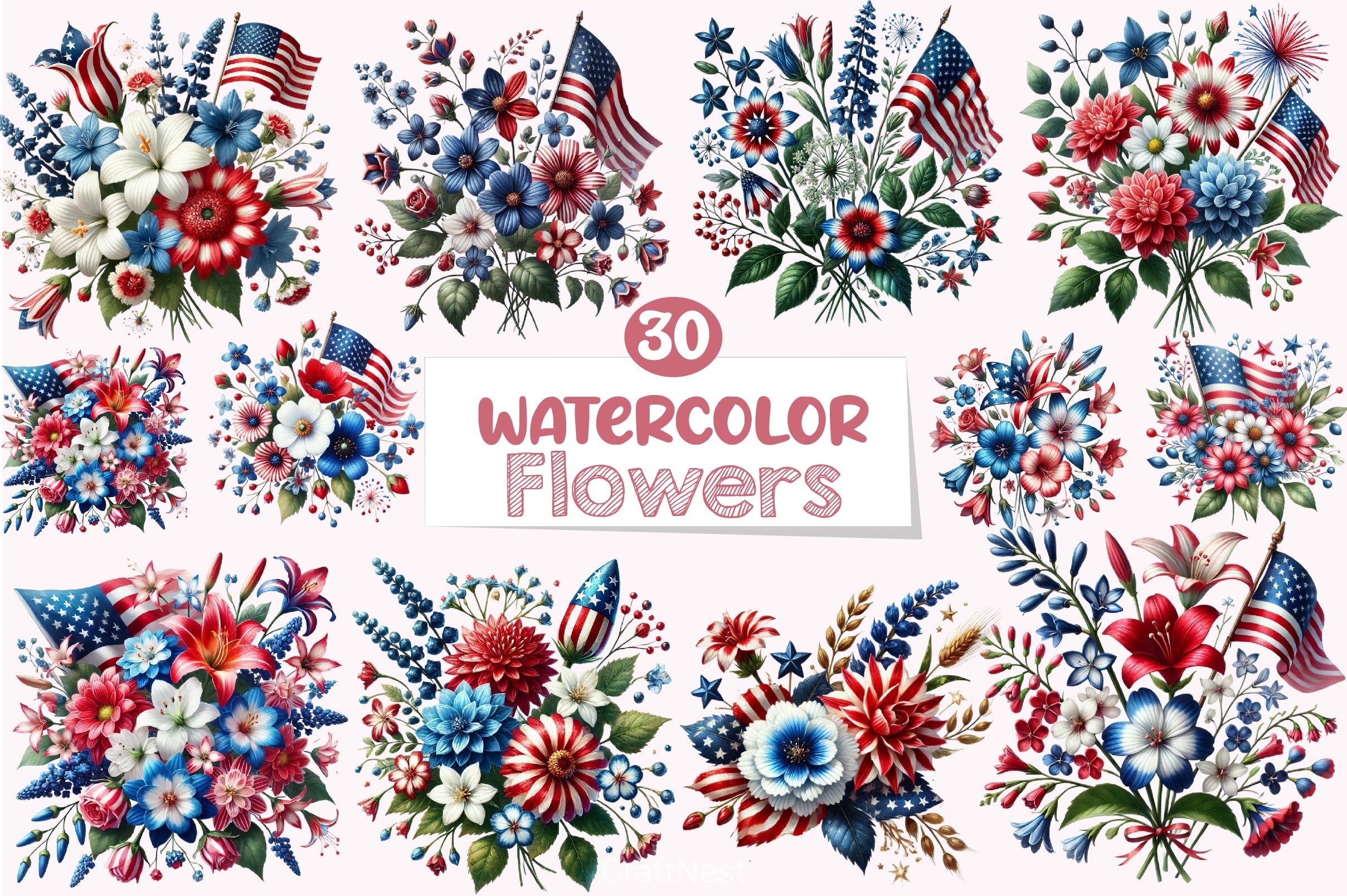 4th of July Flowers Clipart Bundle 5 - CraftNest - Digital Crafting and Art
