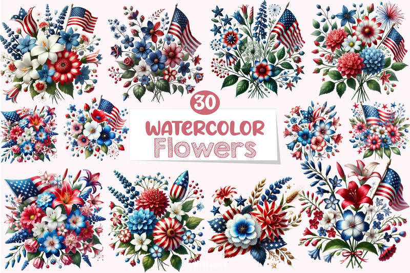 4th of July Flowers Clipart Bundle 5 - CraftNest - Digital Crafting and Art