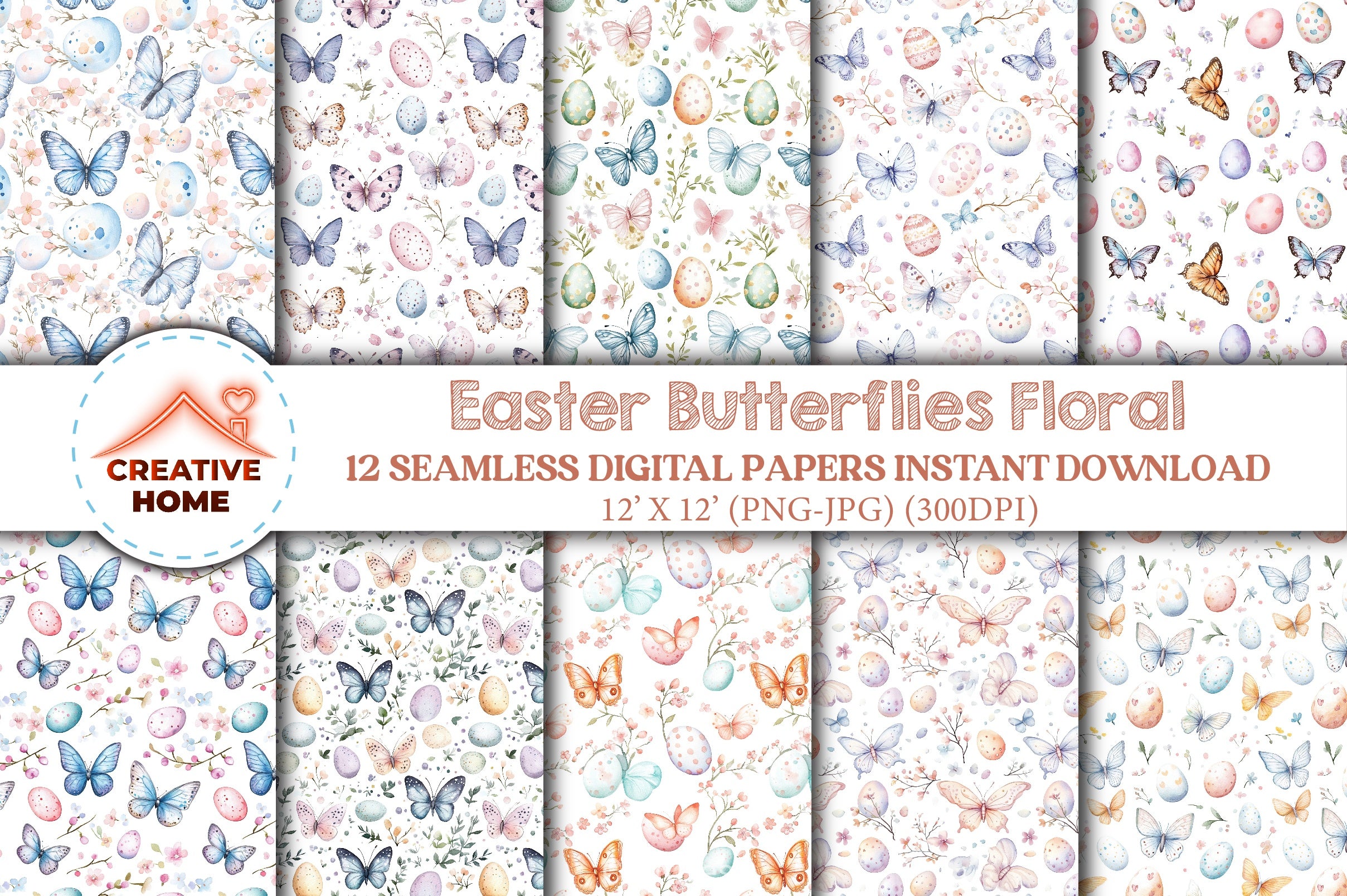 Easter Butterflies Floral Clipart Bundle - CraftNest - Digital Crafting and Art