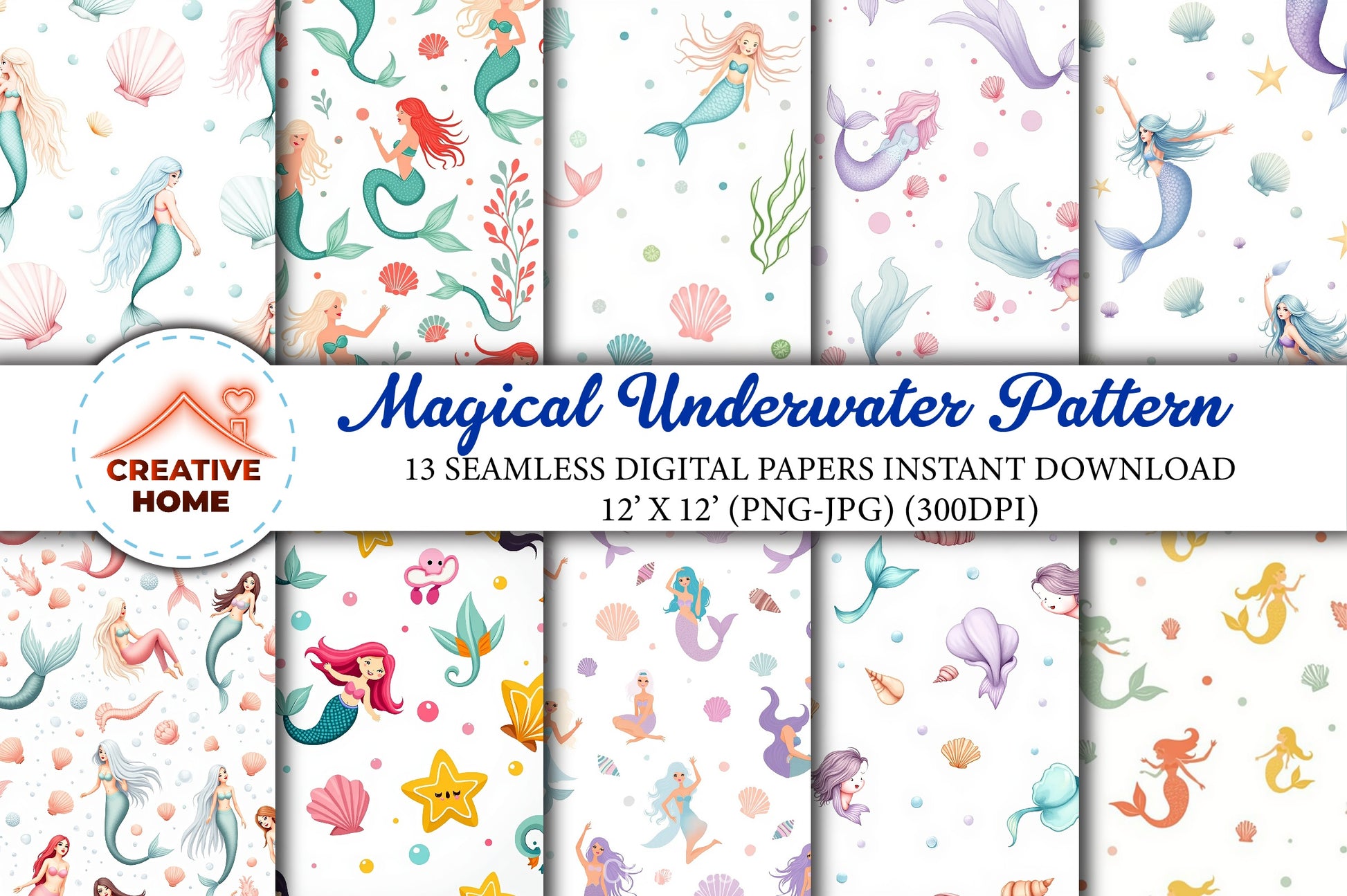 Magical Underwater Pattern Clipart Bundle - CraftNest - Digital Crafting and Art