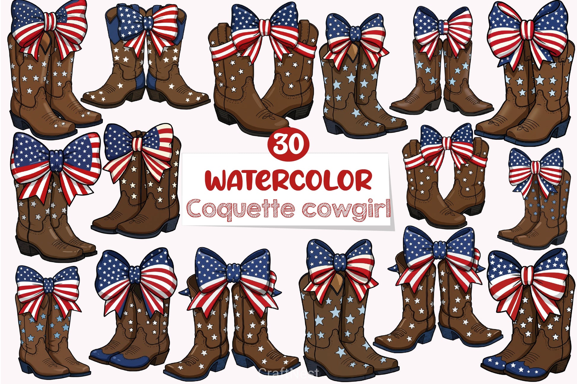 Coquette Cowgirl 4th July Clipart Bundle - CraftNest - Digital Crafting and Art