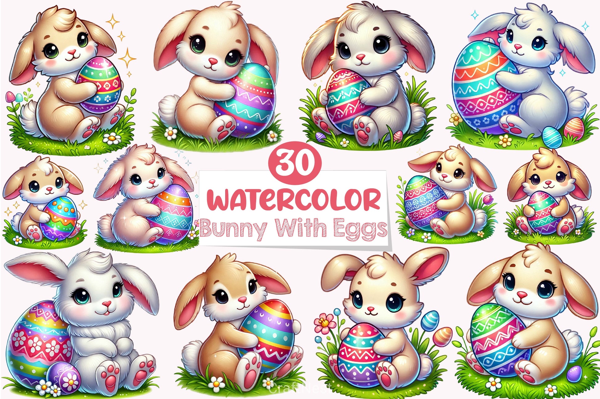 Easter Bunny & Eggs Clipart Bundle 2 - CraftNest - Digital Crafting and Art