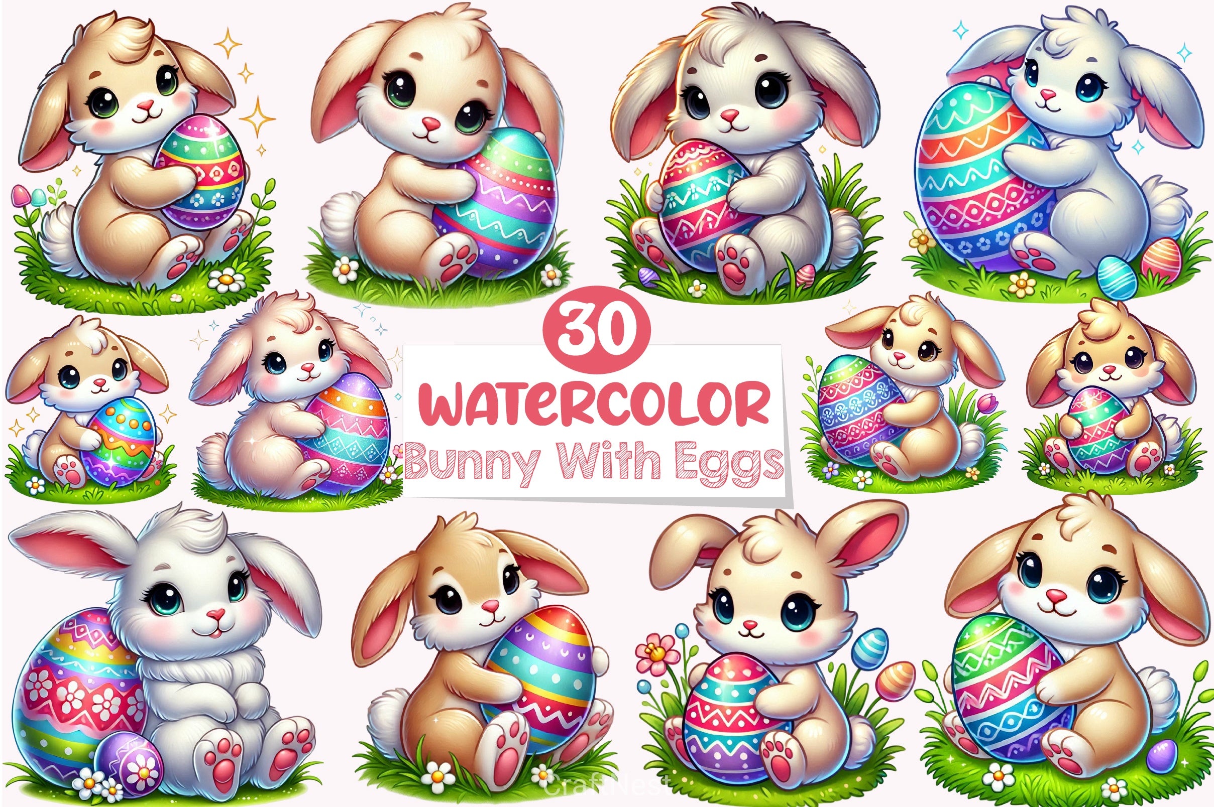 Easter Bunny & Eggs Clipart Bundle 2 - CraftNest - Digital Crafting and Art