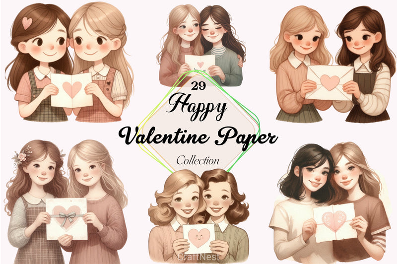 Valentine Girls Clipart Bundle - CraftNest - Digital Crafting and Art