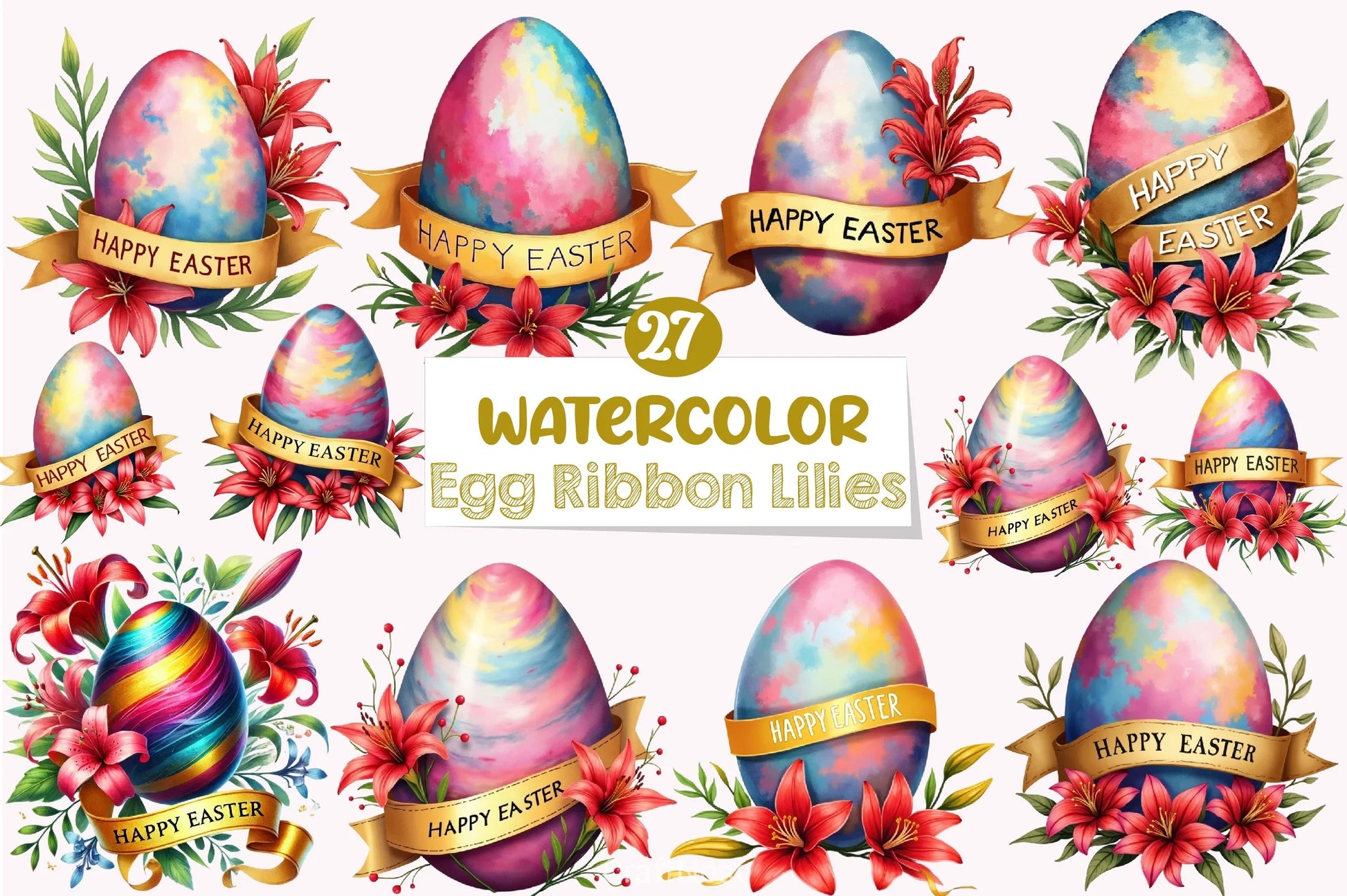 Easter Egg Ribbon Lilies Clipart Bundle - CraftNest - Digital Crafting and Art