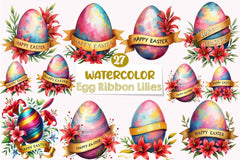 Easter Egg Ribbon Lilies Clipart Bundle - CraftNest - Digital Crafting and Art