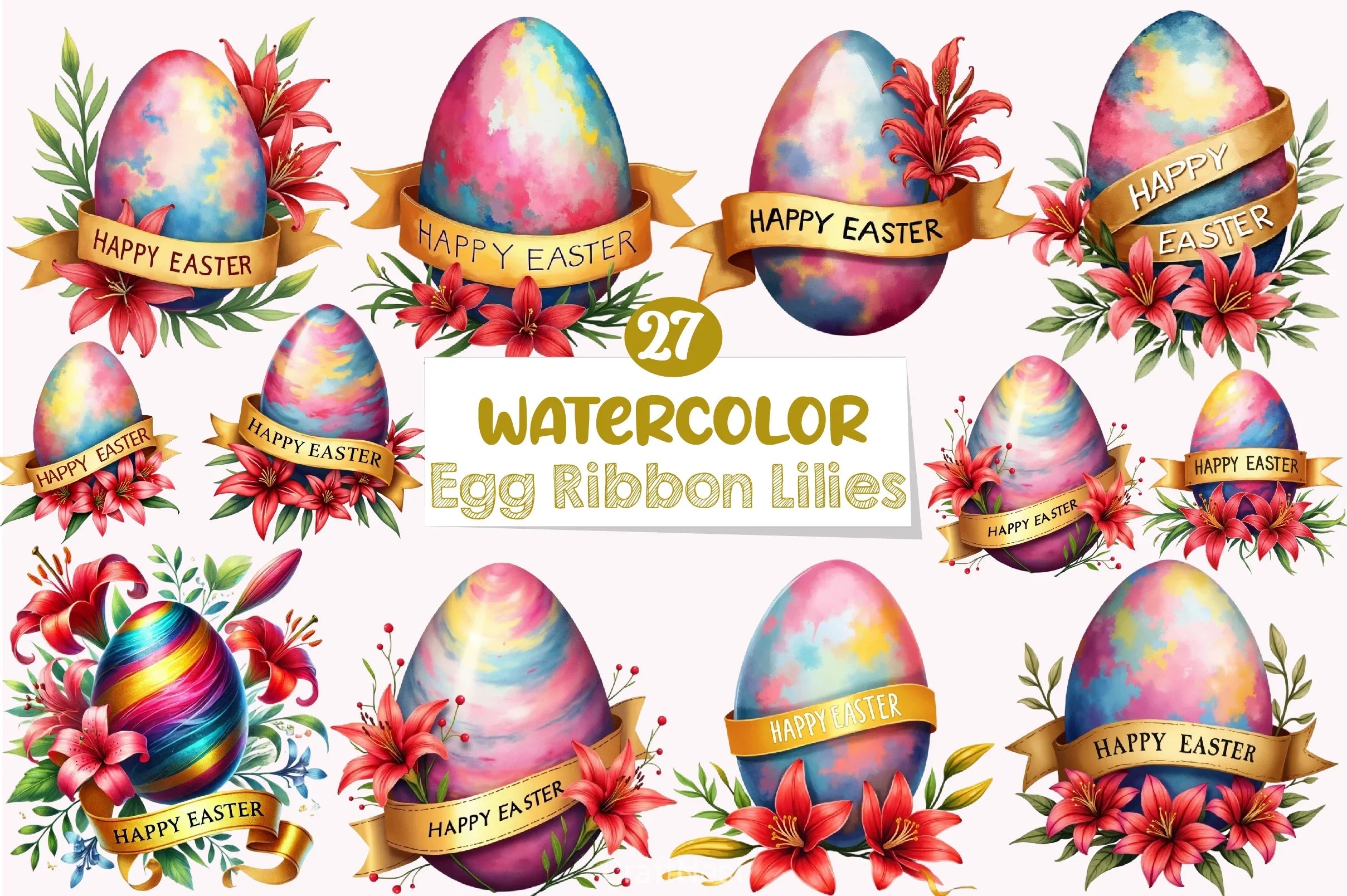 Easter Egg Ribbon Lilies Clipart Bundle - CraftNest - Digital Crafting and Art