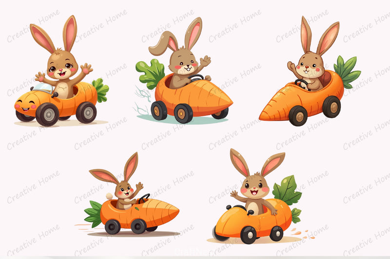 Easter Bunny Carrot Car Clipart Bundle - CraftNest - Digital Crafting and Art