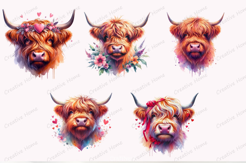 Valentine Highland Cow Clipart Bundle - CraftNest - Digital Crafting and Art