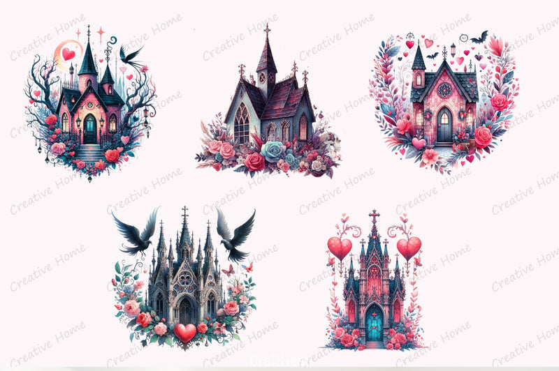 Valentine Gothic Houses Clipart Bundle - CraftNest - Digital Crafting and Art